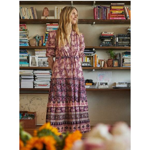 Faherty Idina Kinglsey Block Print Maxi Dress XXS NWT - Picture 1 of 9